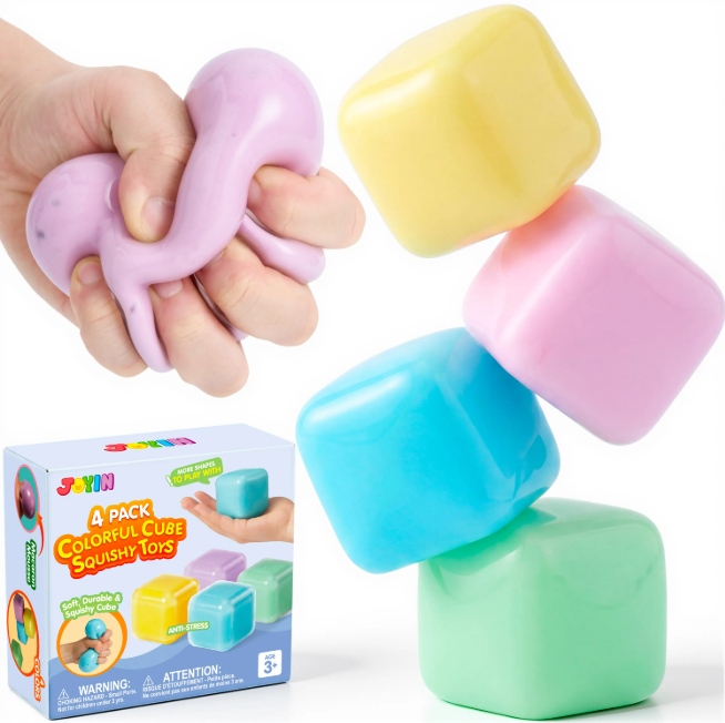 4-Piece Desk Squishy Stress Relief Toy Set - Pink, Purple, Blue & Green