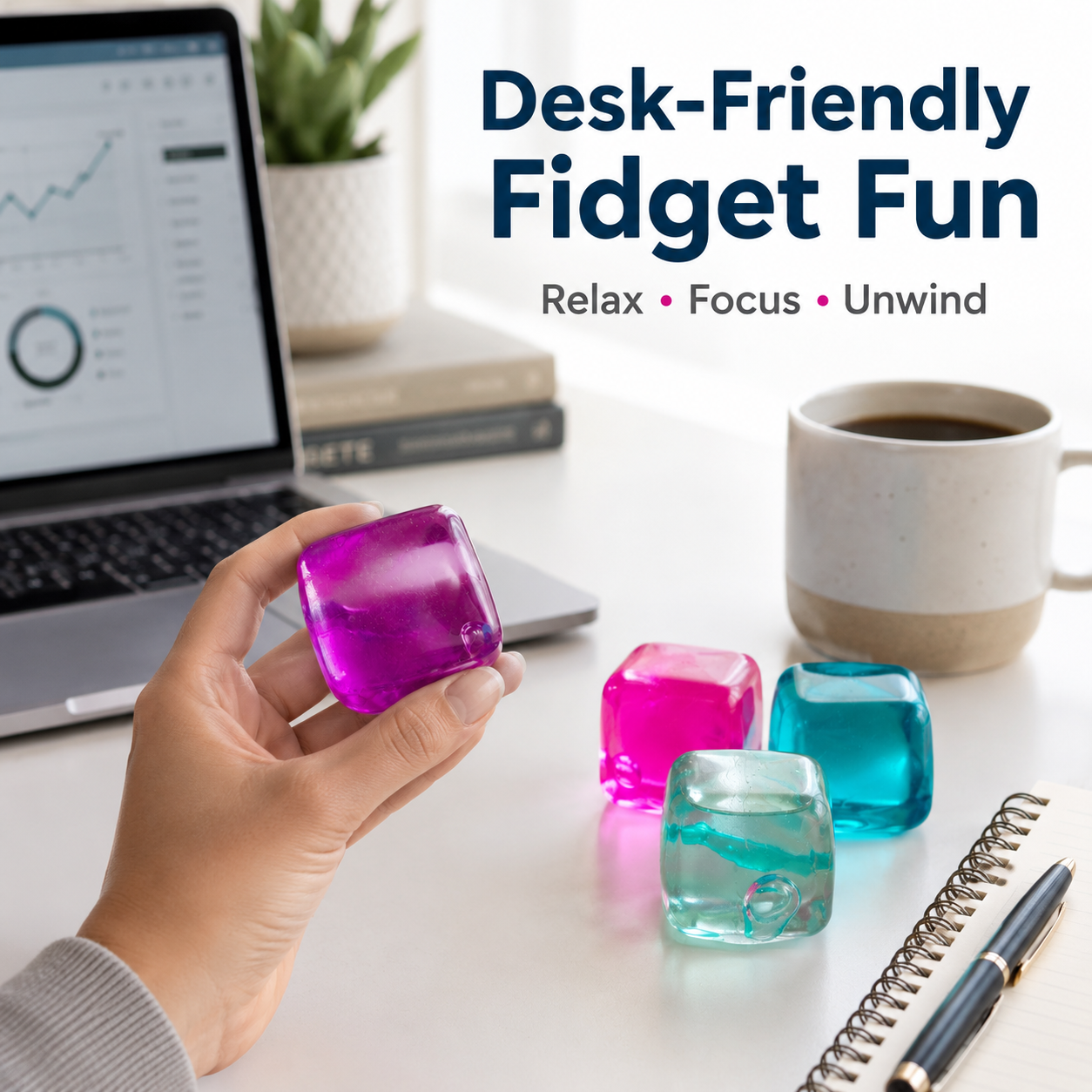4-Piece Desk Squishy Stress Relief Toy Set - Pink, Purple, Blue & Green