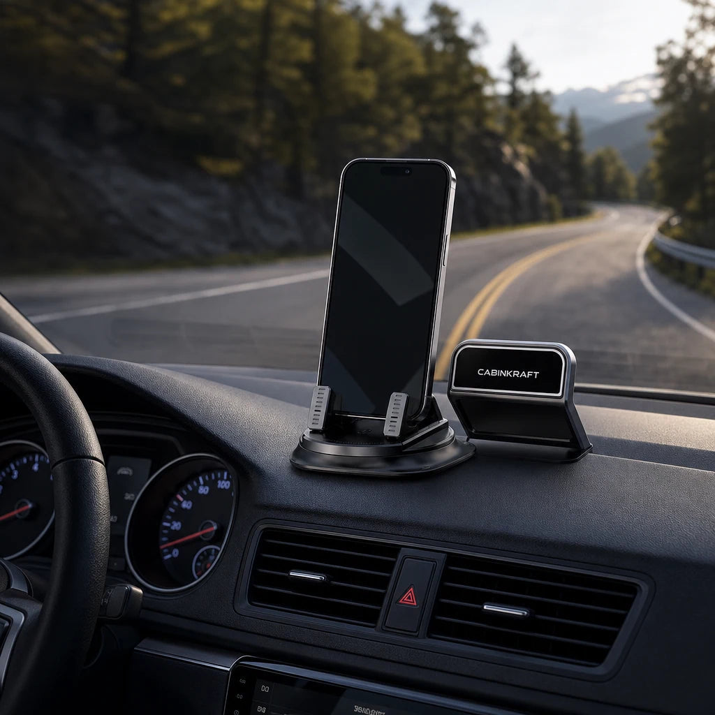 CabinKraft phone mount holding a smartphone on a car dashboard